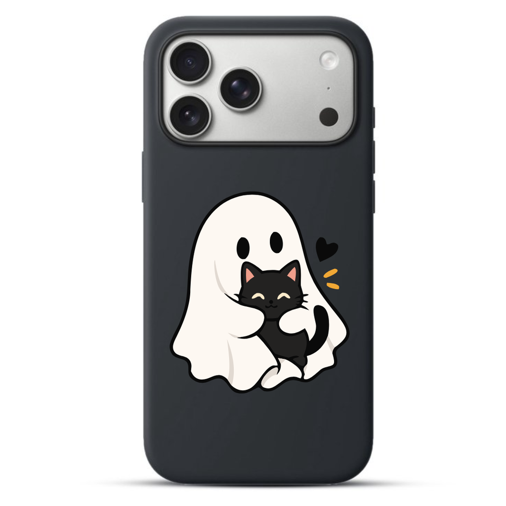 Telefoonhoesje Cute Ghost Hugging a Black Cat (Apple iPhone serie, Zwart)