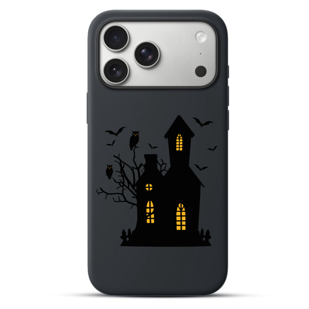 Telefoonhoesje Illustration of Spooky Haunted House at Night (Apple iPhone serie, Zwart)