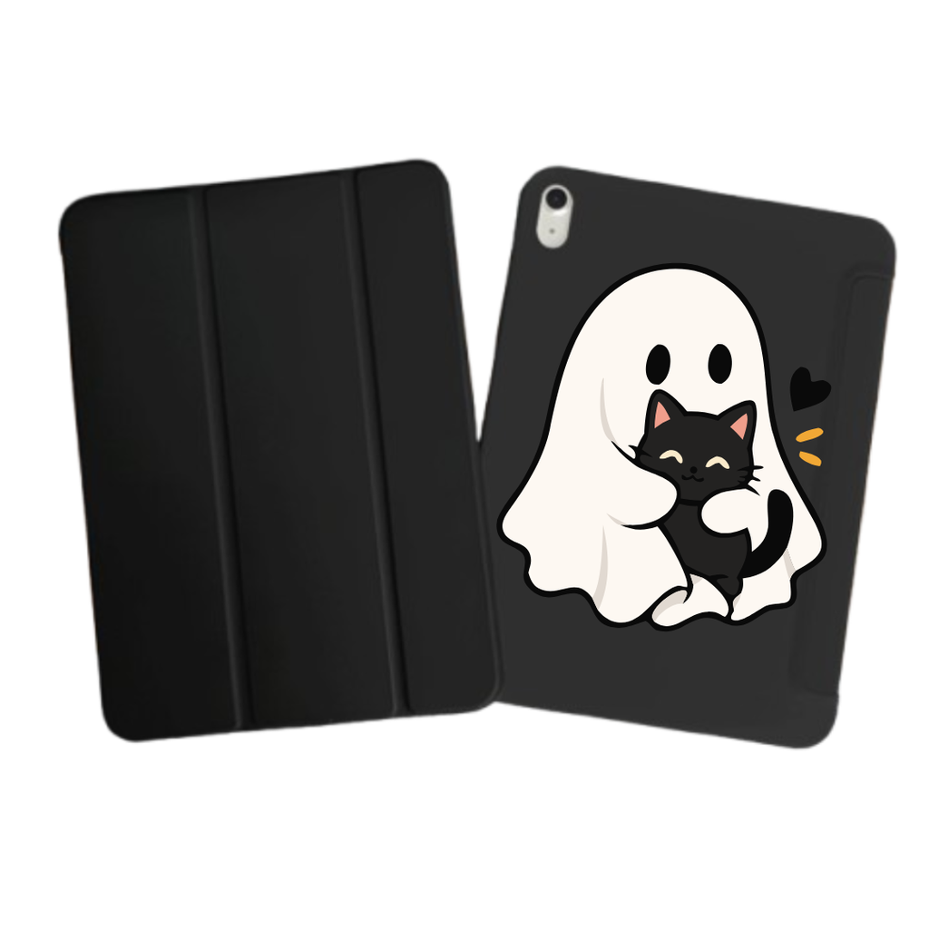 iPad Tabet Hoes Cute Ghost Hugging a Black Cat (Samsung Galaxy Tab serie, Zwart)