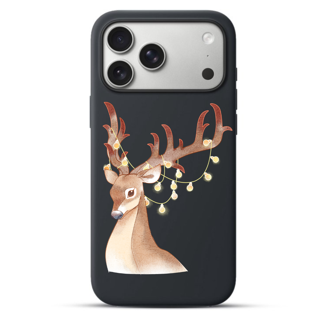 Telefoonhoesje Reindeer Illustration with Christmas Lights (Apple iPhone serie, Zwart)