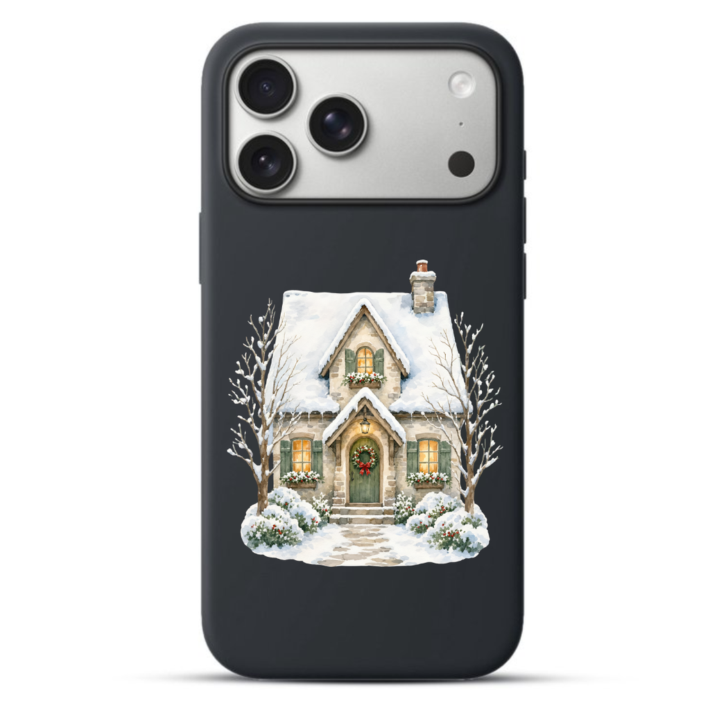 Telefoonhoesje Snow-Covered Christmas House (Apple iPhone serie, Zwart)