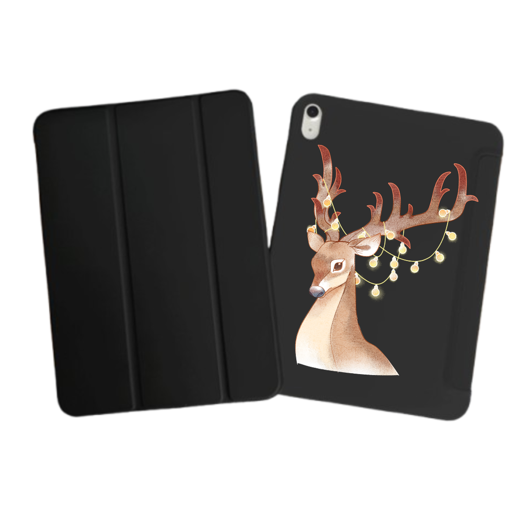 iPad Tablet Hoes Reindeer Illustration with Christmas Lights (Samsung Galaxy Tab serie, Zwart)