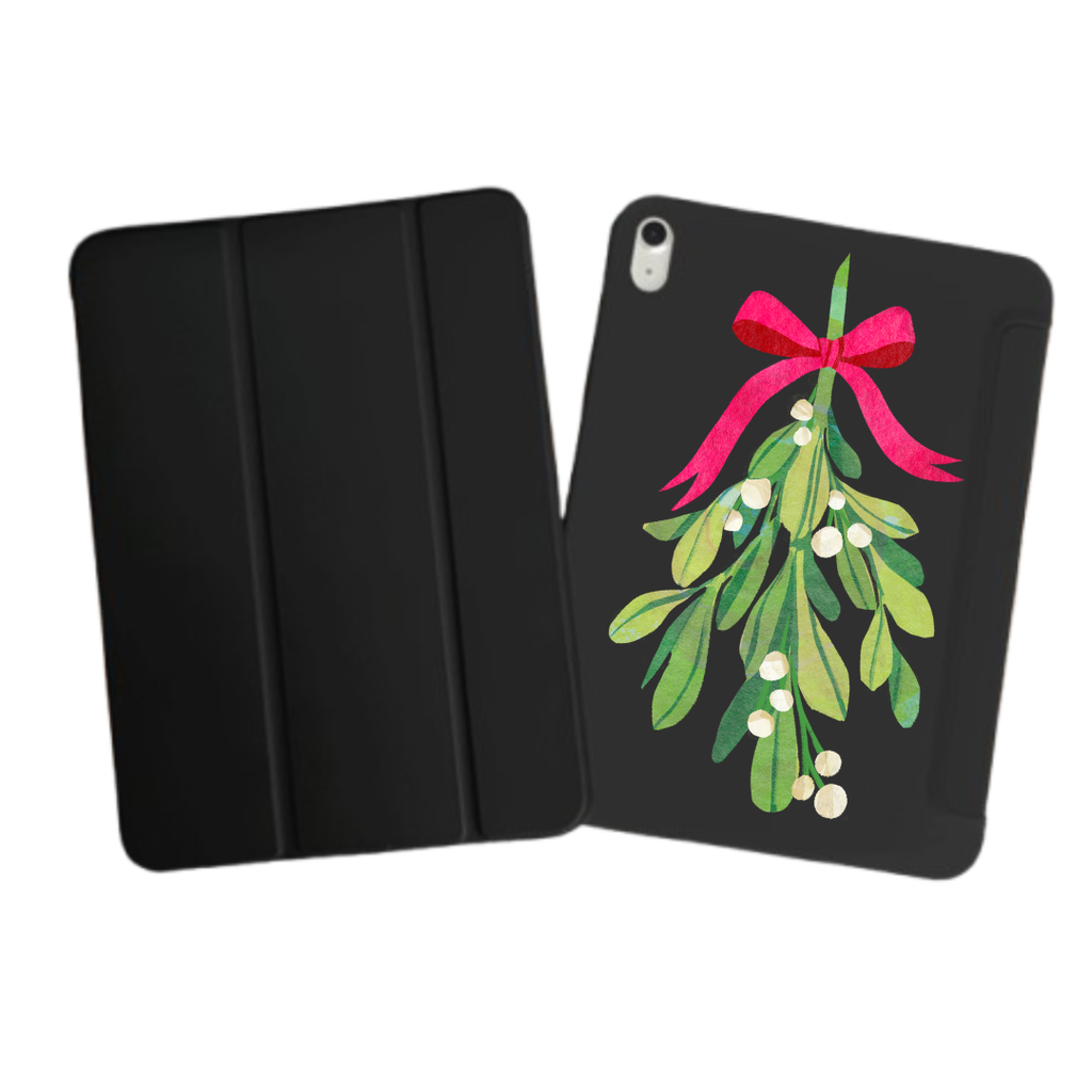 iPad Tablet Hoes Textured Handdrawn Christmas Mistletoe (Samsung Galaxy Tab serie, Zwart)