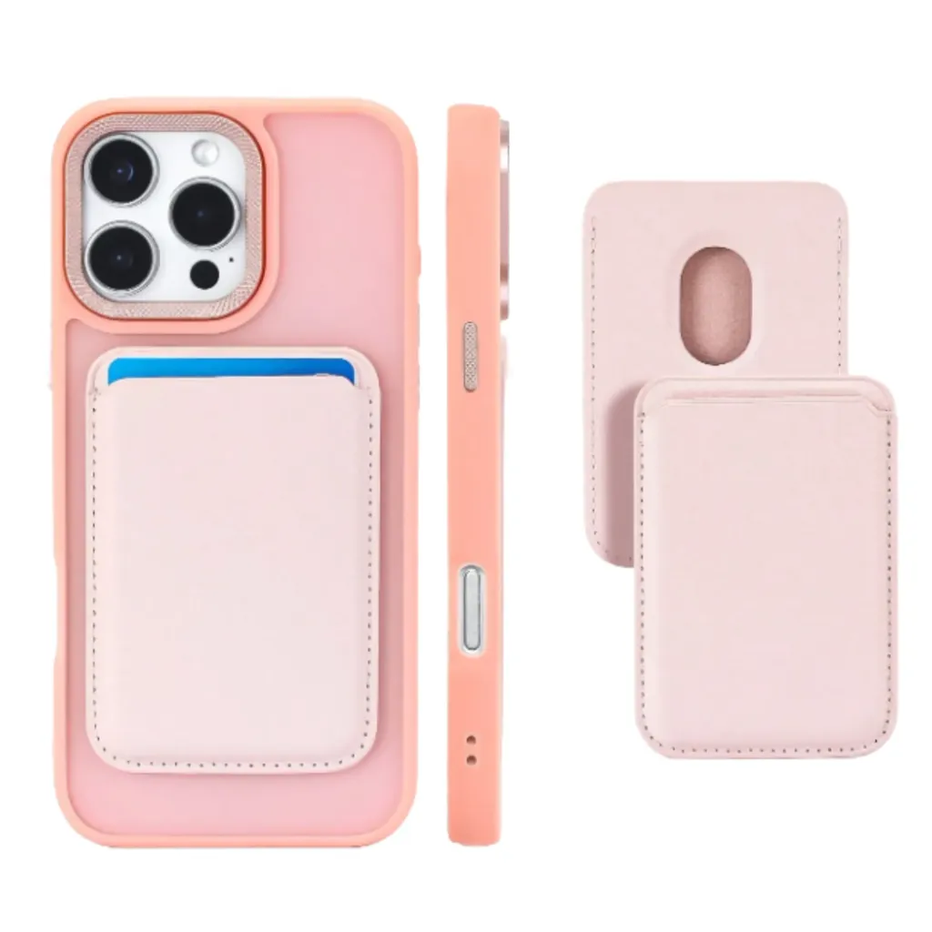 Magnetisch Telefoonhoesje Basic Roze + Magnetische Kaarthouder (Apple iPhone serie)