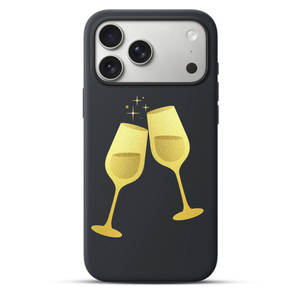 Telefoonhoesje Elegant Gold New Year's Eve Clinking Wine Glasses (Apple iPhone serie, Zwart)