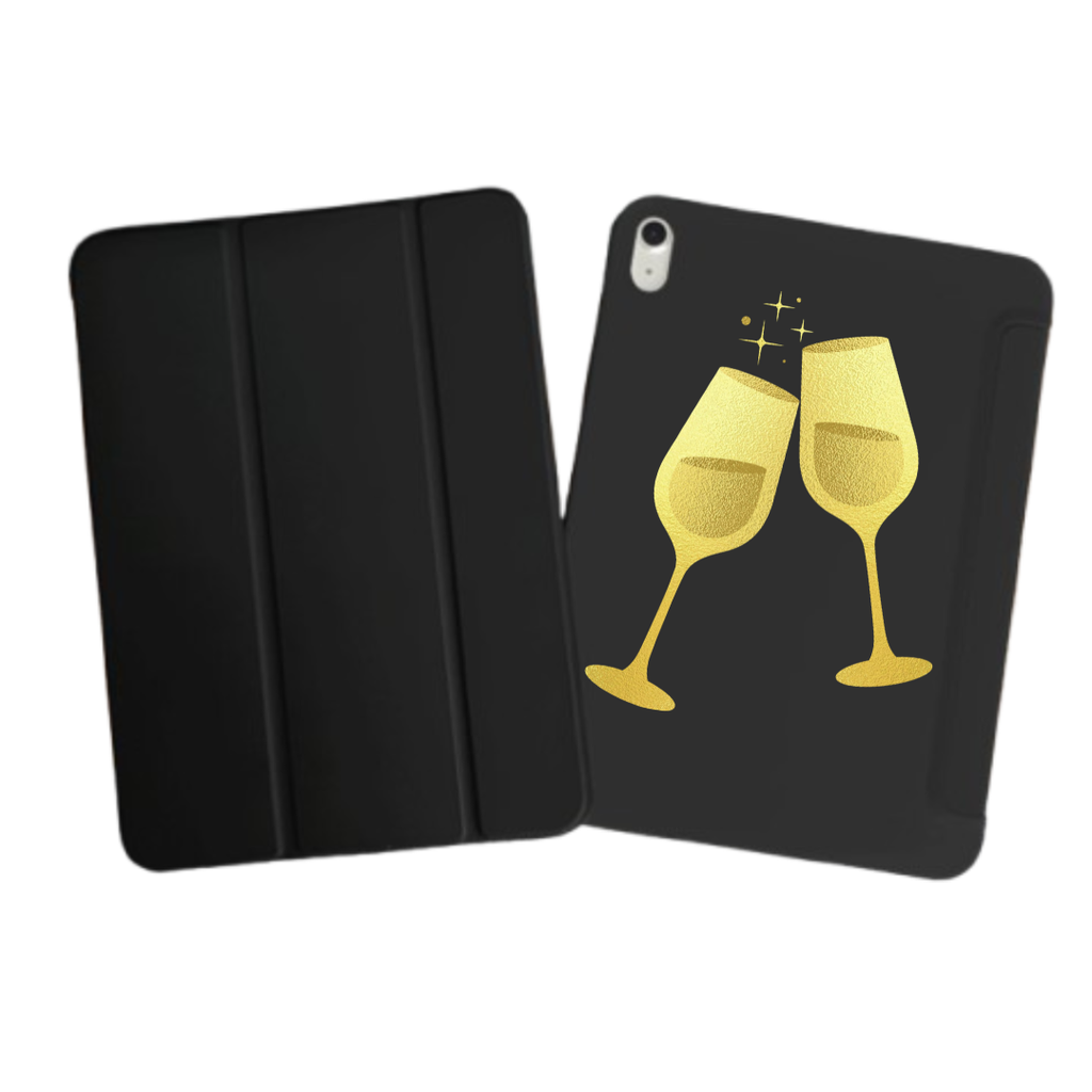 iPad Tablet Hoes Elegant Gold New Year's Eve Clinking Wine Glasses (Samsung Galaxy Tab serie, Zwart)