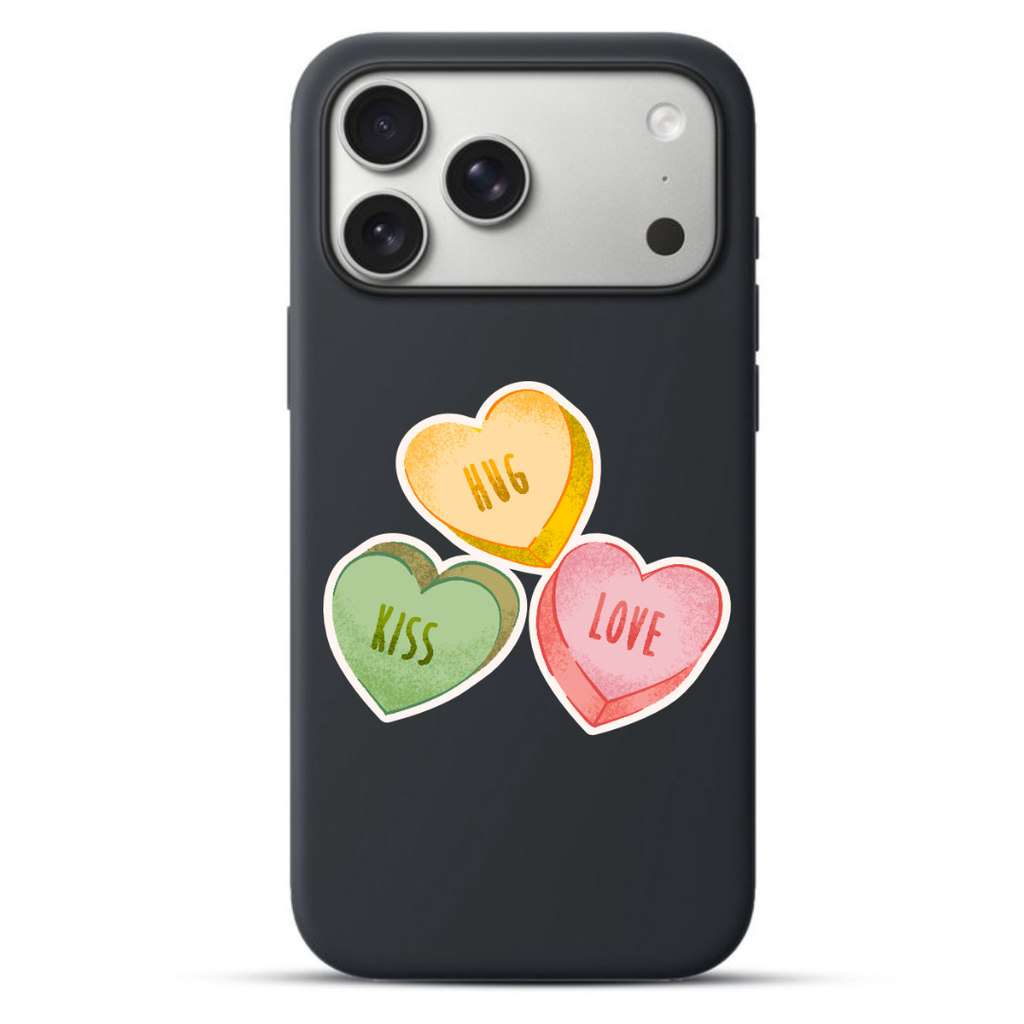 Telefoonhoesje Quirky Textured Candy Hearts (Apple iPhone serie, Zwart)