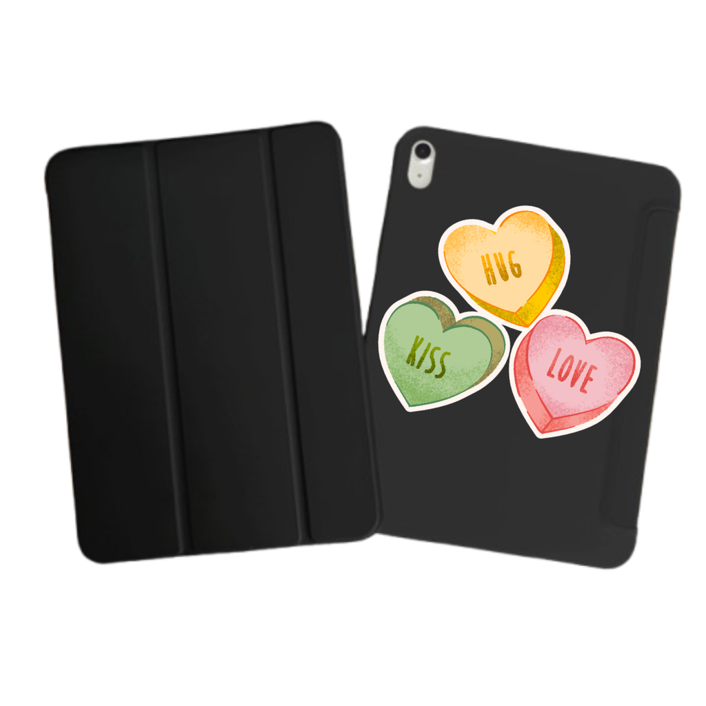 iPad Tablet Hoes Textured Candy Hearts (Samsung Galaxy Tab serie, Zwart)