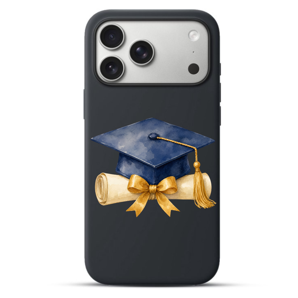 Telefoonhoesje Watercolor Bachelor Graduation Cap and Diploma (Apple iPhone serie, Zwart)