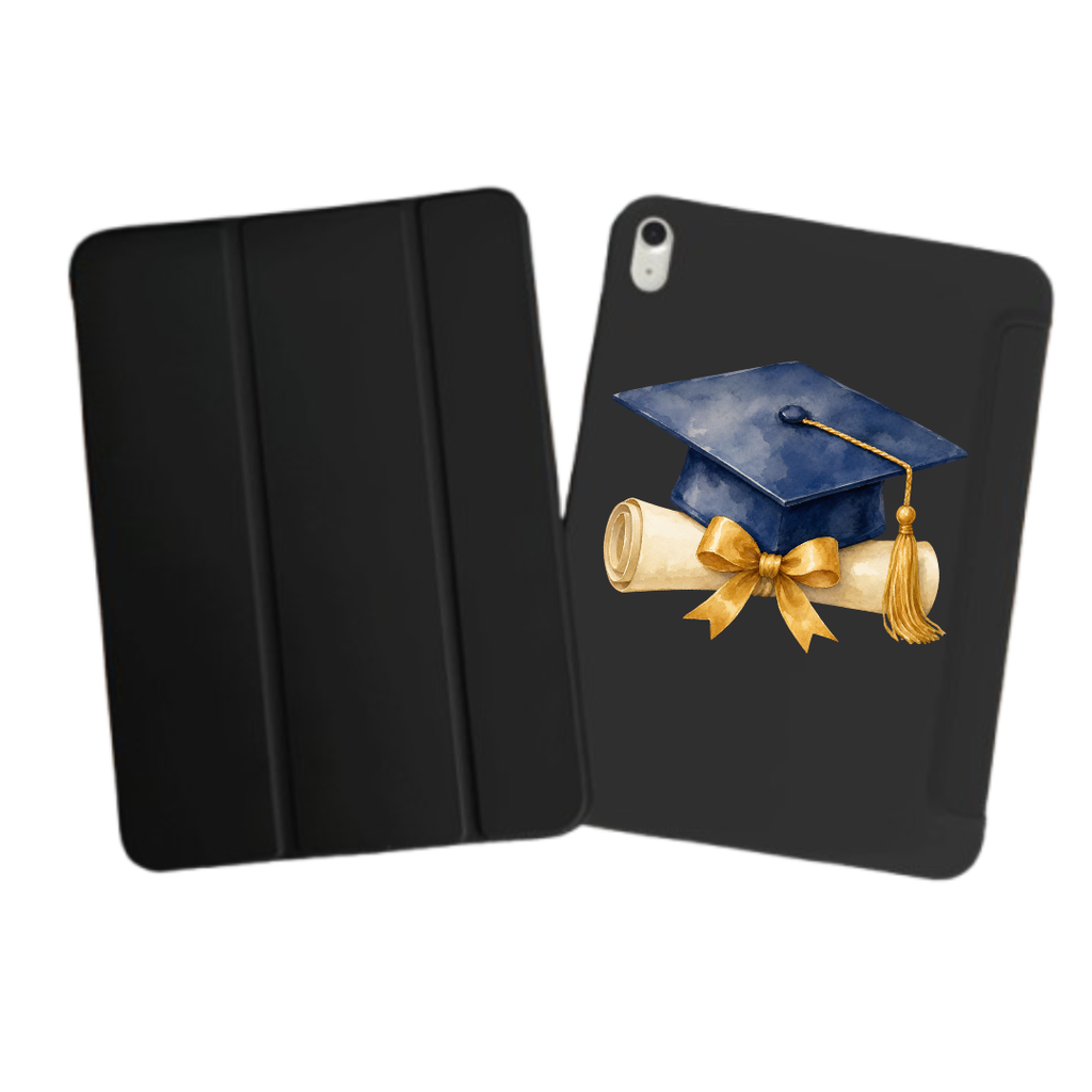 iPad Tablet Hoes Watercolor Bachelor Graduation Cap and Diploma (Samsung Galaxy Tab serie, Zwart)