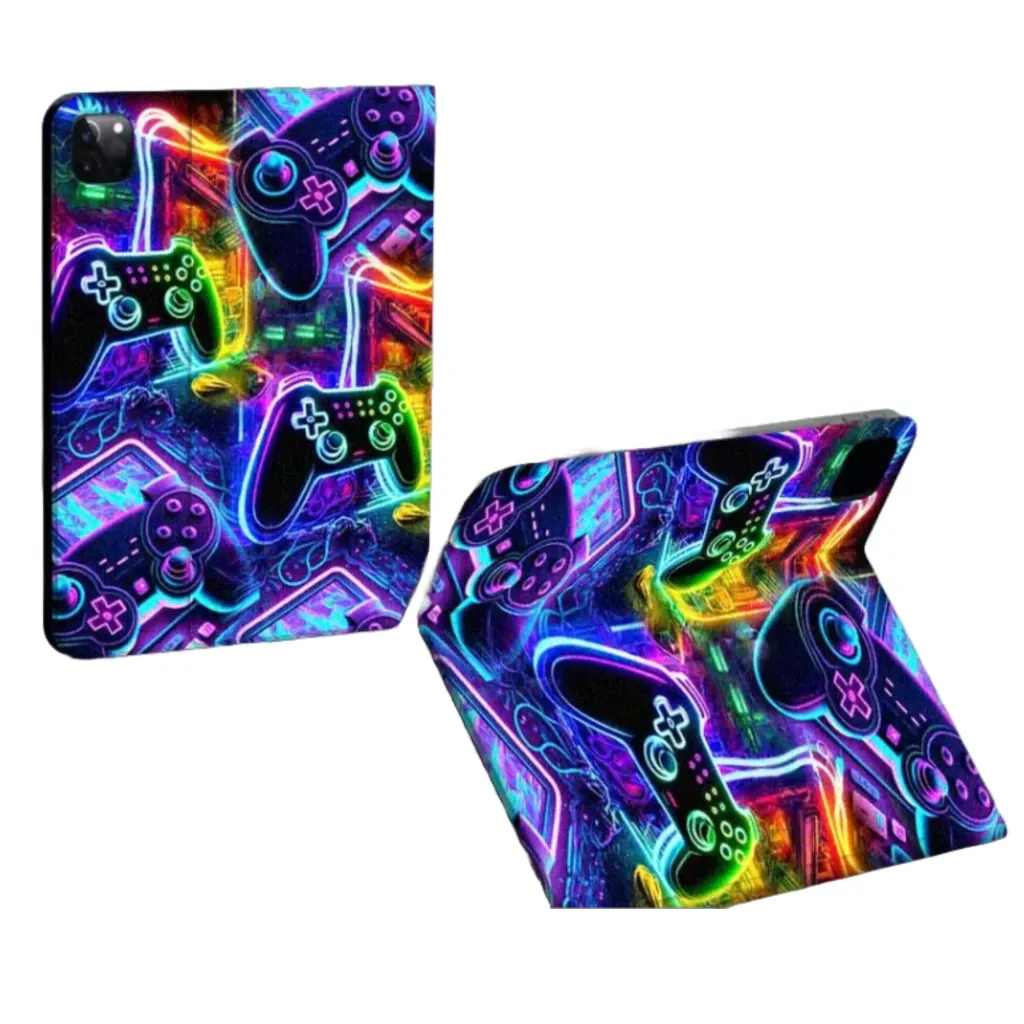 iPad Beschermhoes Gaming Met Neon Game Controllers (Apple Ipad Pro serie)