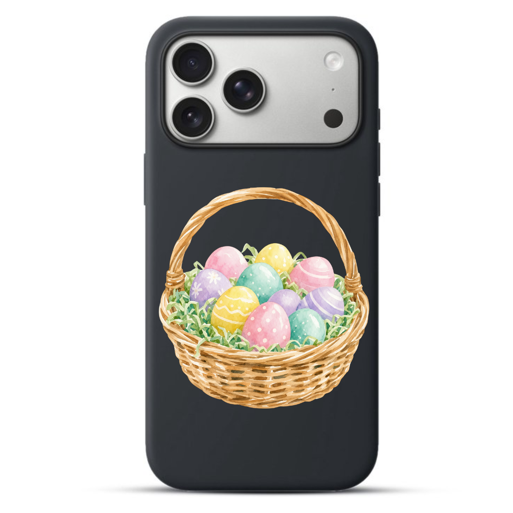 Telefoonhoesje Watercolor Easter Egg Basket Illustration (Apple iPhone serie, Zwart)