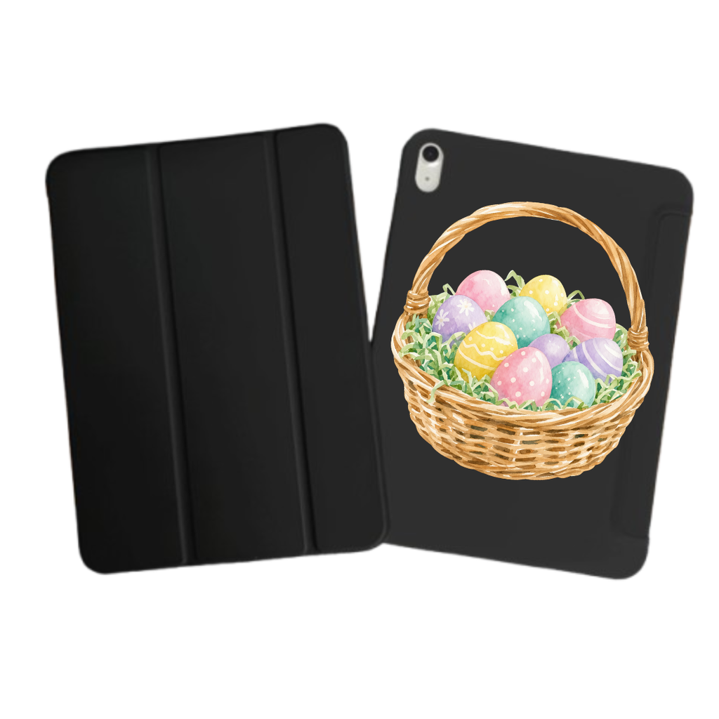 iPad Tablet Hoes Watercolor Easter Egg Basket Illustration (Samsung Galaxy Tab serie, Zwart)