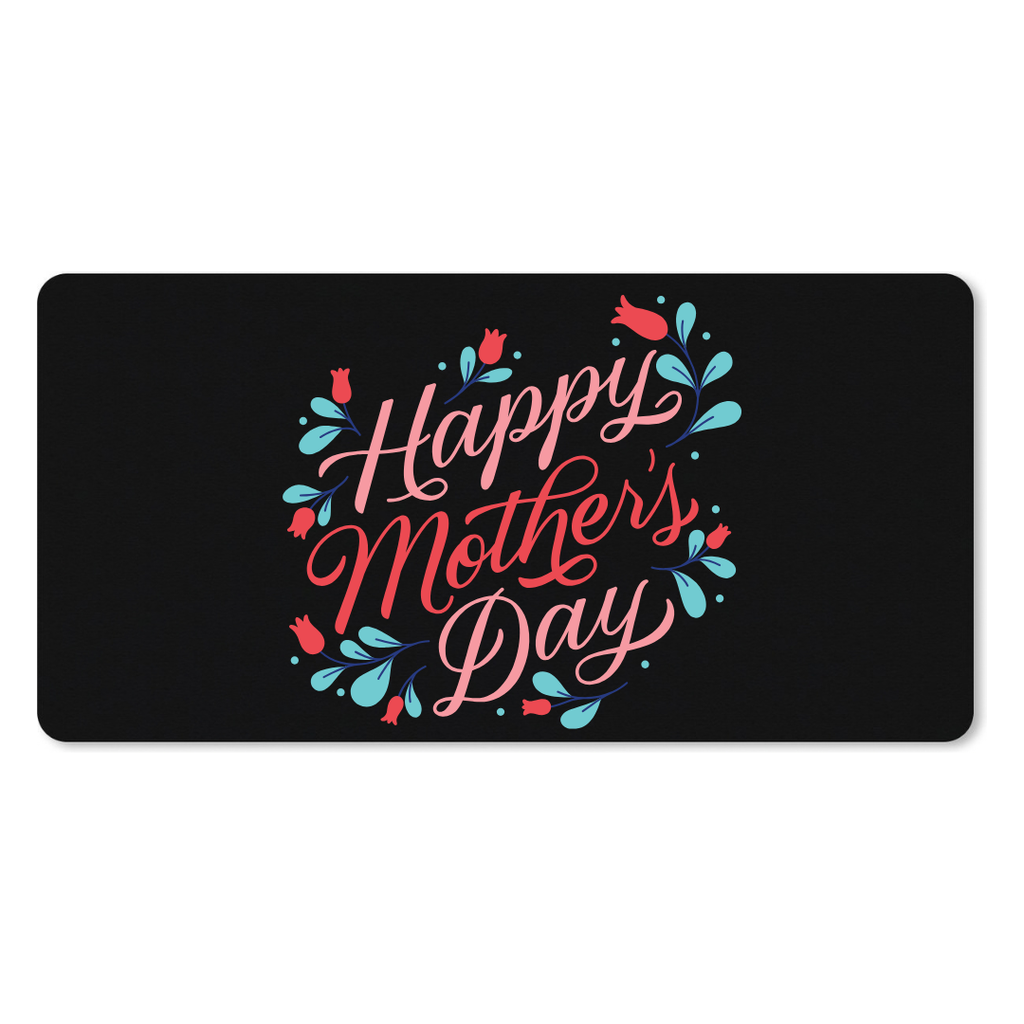 Muismat Cursive Happy Mother's Day Typography with Flowers (25 x 21 cm (S), Zwart)