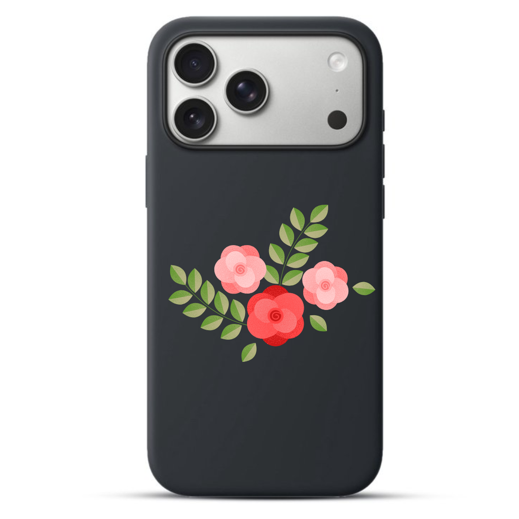 Telefoonhoesje Geometric Florals with Textured Grain Roses (Apple iPhone serie, Zwart)