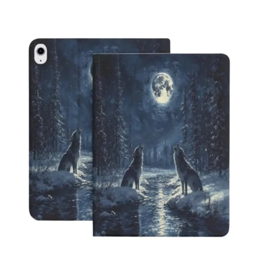 iPad Beschermhoes Donkerblauw Nachtwolven Onder Maan (Apple Ipad Pro serie)