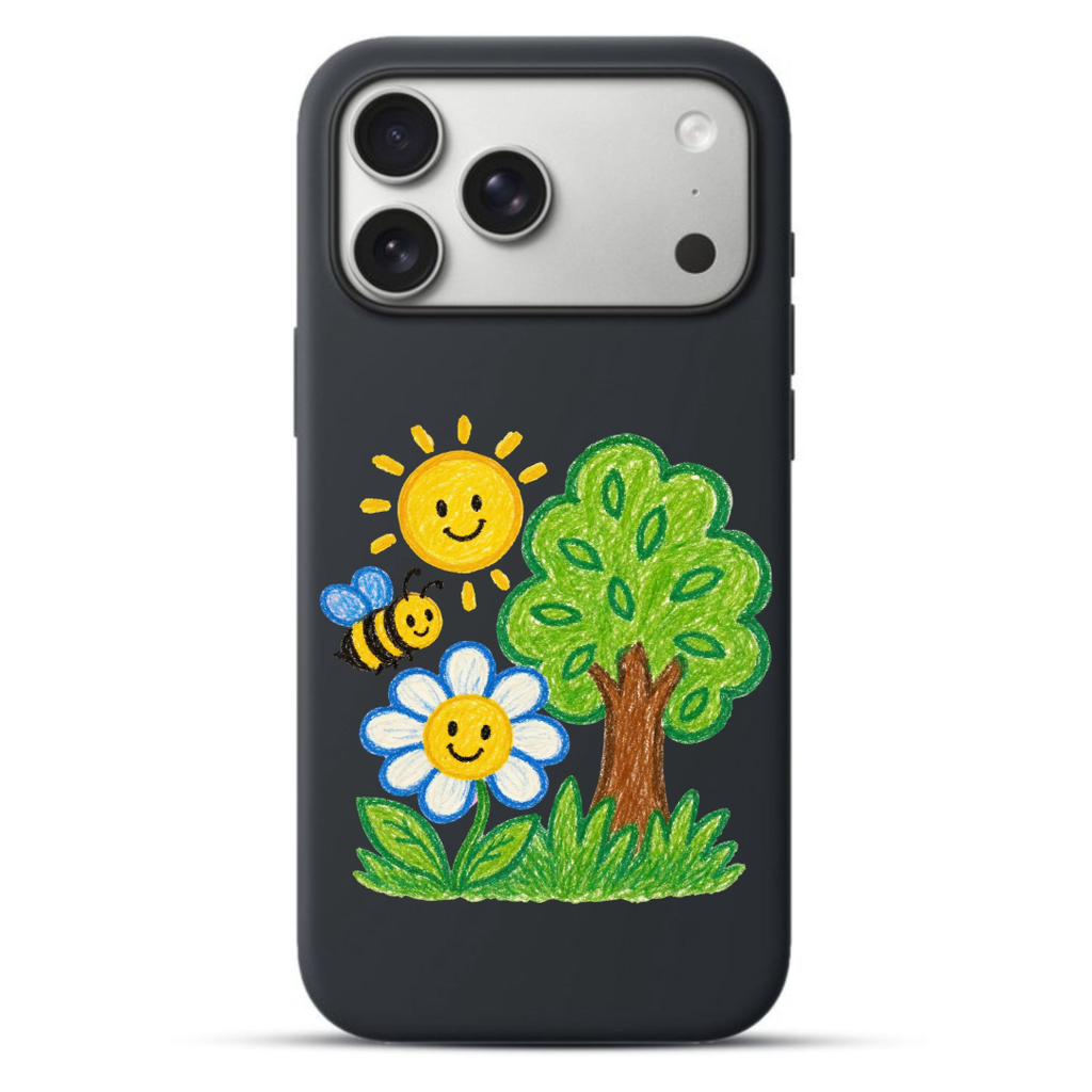 Telefoonhoesje Nature Scene Sketch Crayon (Apple iPhone serie, Zwart)