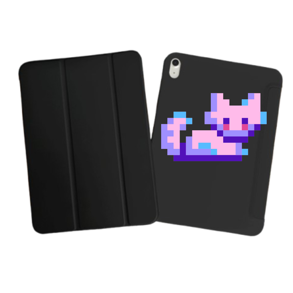 iPad Tablet Hoes Pixelated Cat Illustration (Samsung Galaxy Tab serie, Zwart)